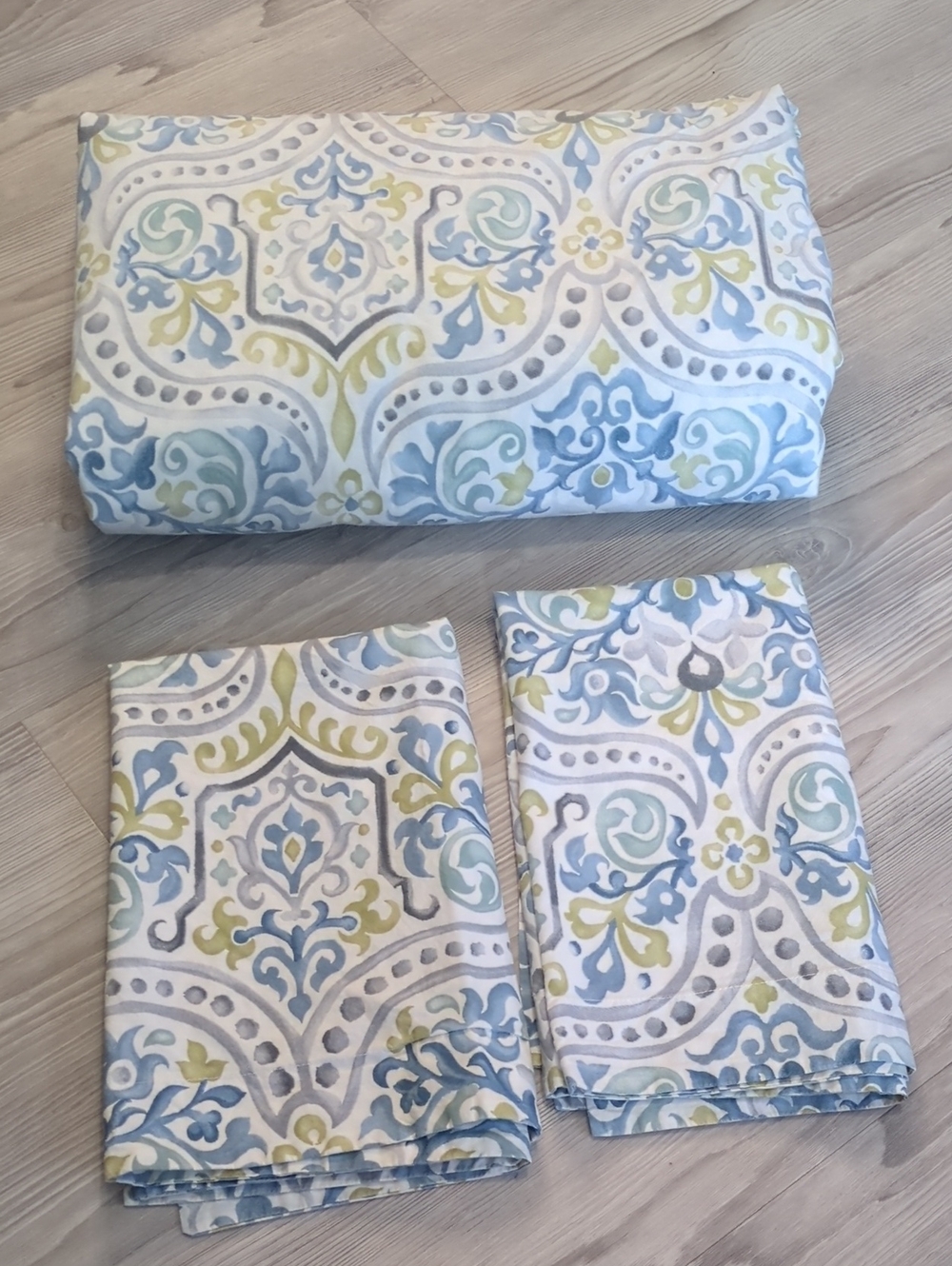 Pottery Barn King Duvet Cover 2 Pillowcases Blue Green Medallion Organic Cotton